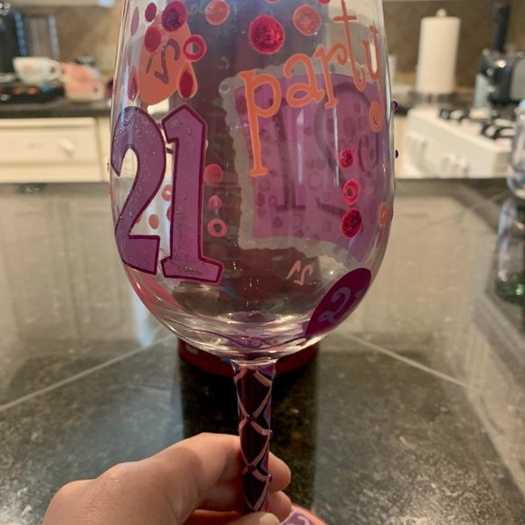 21ST BIRTHDAY HAND-PAINTED WINE GLASS, 15 OZ. - Picture 3 of 10